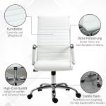 Ergonomisk Kontorsstol i Vitt Konstläder, Bekväm Skrivbordsstol med Gungfunktion, Stilren Design för Moderna Kontor, Vit, 54 x 62 x 104-114 cm, 120 kg