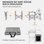 Campingkök Fällbart Utekök Silver av Aluminium och Tyg för Camping Vindskydd med 3 Bänkskivor och Skåpsfack UV-Skydd