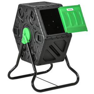 Kompost Roterbar Snabbkomposter Svart av Plast för Trädgård och Kök Väderbeständig Kompostbehållare 65 l 60 x 49 x 77 cm