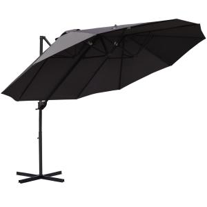 Dubbelt Parasoll Fribärande Paraply med Vev Justerbart Trädgårdsparaply Solskydd Metall Mörkgrå 440 X 270 X 250 Cm