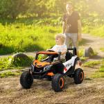 12V Elektrisk Barnbil med Fjärrkontroll, Säkerhetsbälte, Horn, LED och USB för 3-5 År, Orange