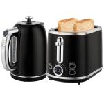 Frukostset Retro Svart Rostfritt Stål och Plast för Kök Vattenkokare och Brödrost med LED-display 1,7 Liter 2200W