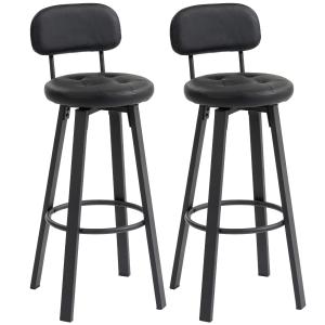 Barstol 2-pack Justerbar Svart Konstläder för Bar och Kök med Ryggstöd och Fotstöd Roterbar Sits Metallram