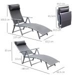 Solstol med Mjuk Dyna Hopfällbar Relaxstol för Trädgård och Camping Stålram Slitstarkt Tyg Ergonomisk Grå 137 X 63,5 X 100,5 Cm