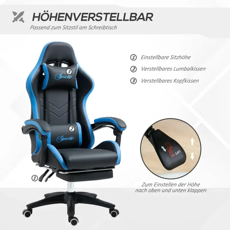Gamingstol Skrivbordsstol Blå Svart av Konstläder för Spel