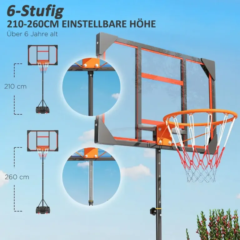 Basketkorg Basketstativ Utomhus Röd av Stål 210-260 cm