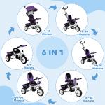 6-i-1 Trehjuling för Barn med Tryckstång, Kapell, Sele och Förvaringskorg, 1–5 År, Blå