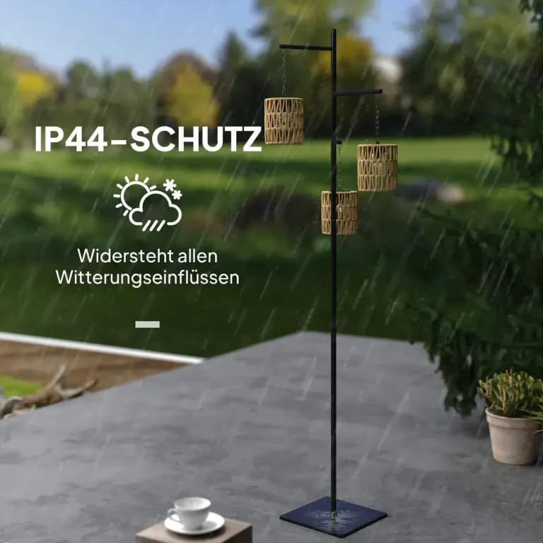 Solar Golvlampa Rottinglampa med Ljussensor Natur