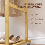 Klädställning på Hjul Naturfärgad Bambu för Hall och Sovrum Garderobsställ med Klädstång och Skohylla Flyttbar 80x40x160 cm