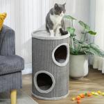 Klöstunna 2 Våningar Ljusgrå Sisal och Plysch för Katter Kattgrotta med Klösyta och Mjuk Kant Kompakt 60 cm Hög Ø 35 cm