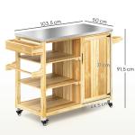 Grillvagn Serveringsvagn med Arbetsyta Natur av Trä för Trädgård och Terrass BBQ Grillbord med Handdukshängare 134,5 x 50 x 91,5 cm