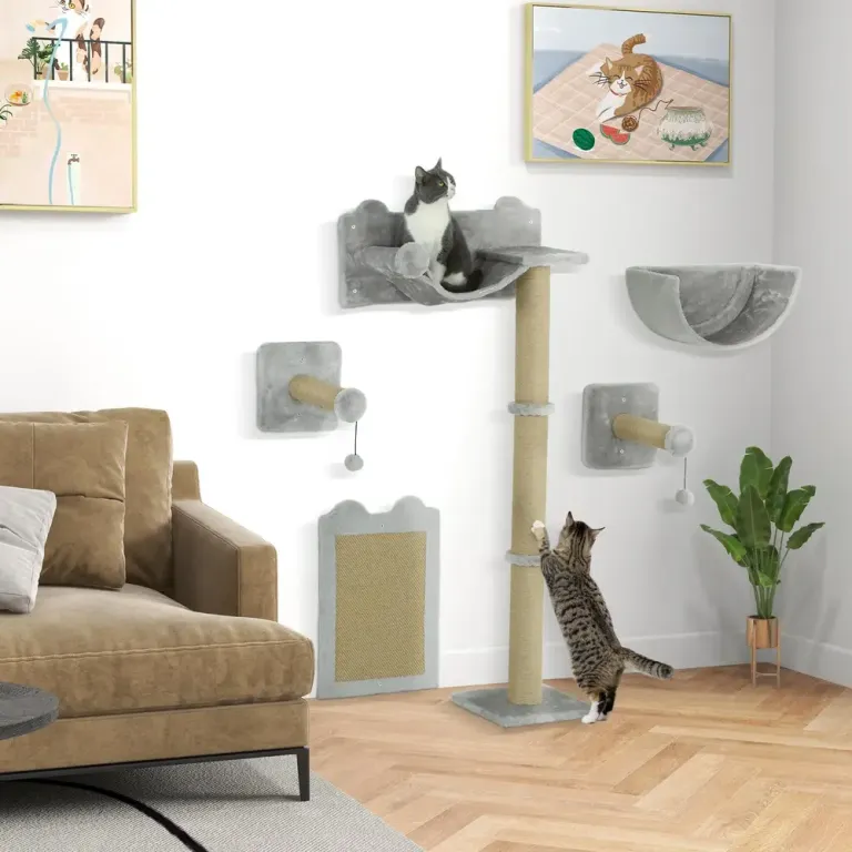 Kattklättervägg Kattmöbel Ljusgrå av Polyester och Trä