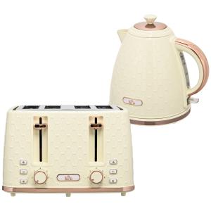 2-i-1 Köksset Brödrost och Vattenkokare, 1,7 L och 4 Skivor, Flera Alternativ, Beige