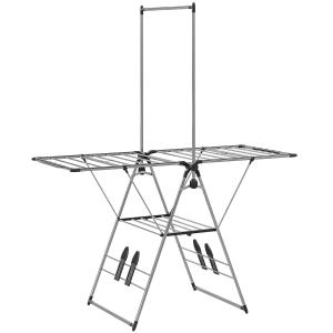 Torkställning Hopfällbar Silver Rostfritt Stål för Klädvård Torkställ med Vingar och Skohållare Stor Kapacitet Robust och Stabil 157 x 68 x 192 cm