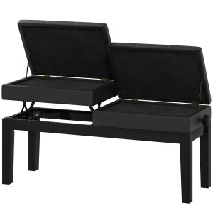 Pianopall med Justerbar Dubbelsits i Konstläder och Förvaringsutrymme, Svart