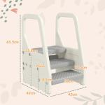 Trapppall Badrumspall Grå av Plast för Barn 2-5 År 3-Stegs Pall med Halkskydd Höjdjusterbar 30 kg