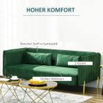 3-sits Soffa med 2 Kuddar, Sammetslook, Retrodesign, Avtagbart Överdrag, Grön, 195 x 88 x 76 cm