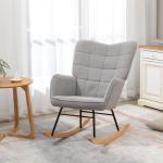 Gungstol Relaxstol Accentstol Ljusgrå av Berberfleece och Trä för Vardagsrum och Vila Lastkapacitet upp till 120 kg Bekväm 71 x 92 x 101 cm