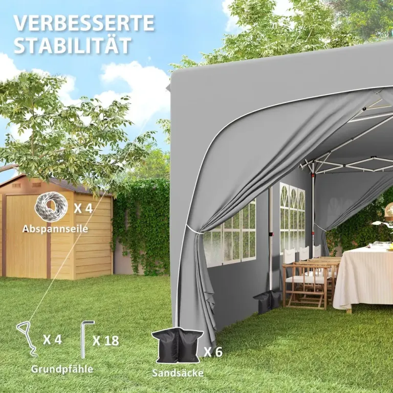 Trädgårdspaviljong Pop-up Partytält Ljusgrå 3 x 6 m