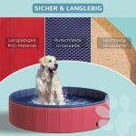 Hundbassäng Stor Plaskdamm för Hundar Pool PVC och Trä för Sommarnjutning och Svalka Röd Ø140 X H30 Cm