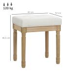 Fotpall Rektangulär Beige Linnetyg och Trä för Vardagsrum Sittpuff med Vadderad Sits och Träben Klassisk Design 42x32x47 cm