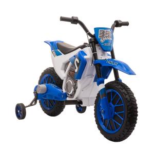 Elmotorcykel för Barn, 45 min Körtid, med Träningshjul, Blå + Vit, 3+, 106,5 x 51,5 x 68 cm