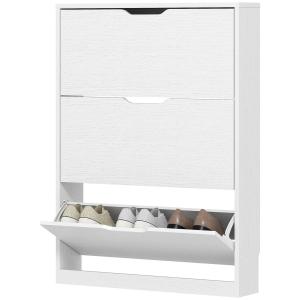 Skoskåp Skotippare med 3 Klaffar Vit av Trä för Hall ve Entré Smal Skolåda för 9-12 Par Skor 80 x 17 x 108 cm