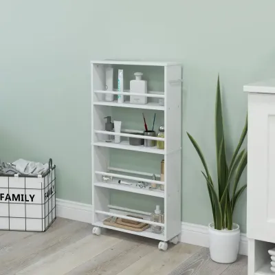 Smal Rullvagn med 4 Hyllplan och Hjul 45 x 15 x 91 cm, Vit