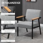 Accentfåtölj i Scandi Design, Linnelook, Gummiträ, Grå + Svart + Brun