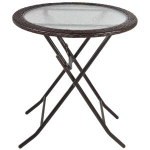 Campingbord Fällbart Bord Svart av Stål och Plast med Rottingdekoration för Trädgård och Picknick Robust och Bärbar Rund Design Ø 68 cm