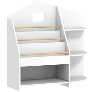 Bokhylla Barn med 7 Fack Vit Trä för Barnrum och Lekrum Förvaringshylla för Böcker och Leksaker med Rundade Kanter Säker Design Max 40 kg