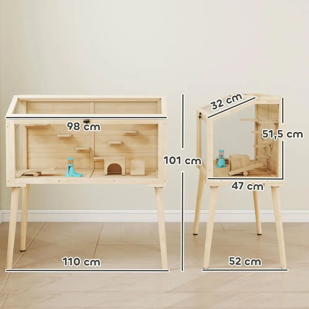 Smådjursbur Hamster Naturfärgad Trä och Plast för 101 Cm