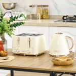 2-i-1 Köksset Brödrost och Vattenkokare, 1,7 L och 4 Skivor, Flera Alternativ, Beige