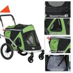 2-i-1 Hundbuggy och Cykelkärra, upp till 20 kg, 2 Reflektorer, 1 Säkerhetskoppel, Grön, 150 x 68 x 95 cm