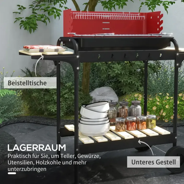 Kolgrill Bbq Rökare med Hjul Svart 103 x 47 x 95 cm