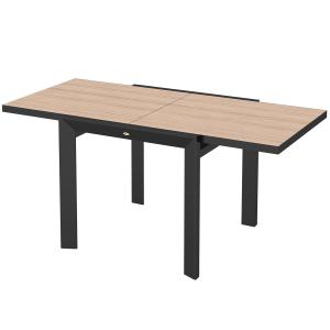 Trädgårdsbord Balkongbord Utdragbart Natur av Aluminium ve Trä för Terrass ve Camping Matbord för 6 Personer 80/160 x 80 cm