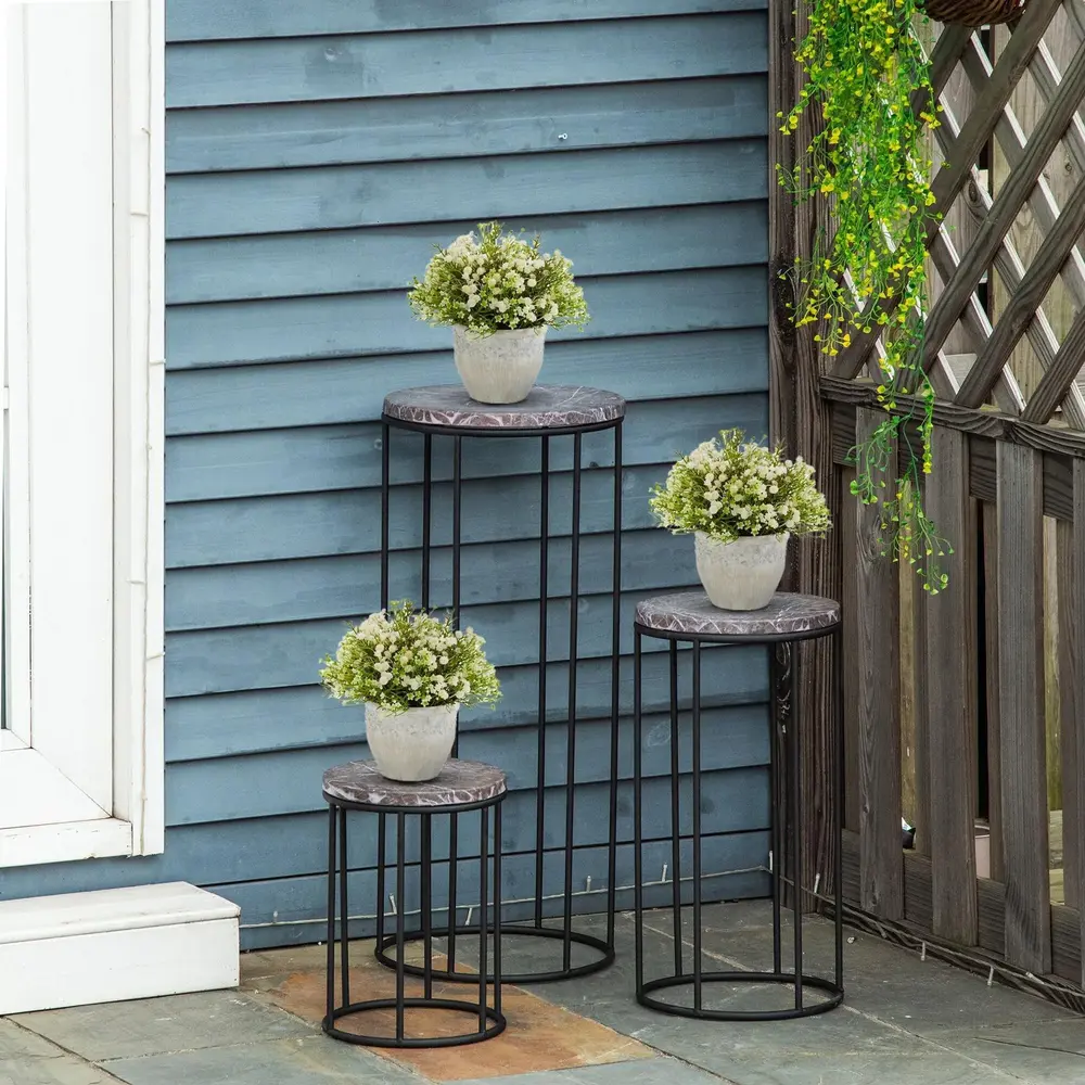 Blomställ i Marmorlook 3-Pack Stapelbara Blompallar