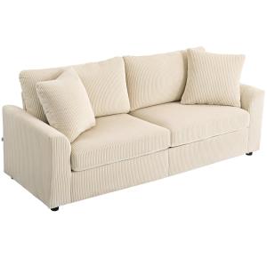 3-sits Manchestersoffa med Prydnadskuddar för Vardagsrum och Sovrum, 212 cm Bred, Gräddvit