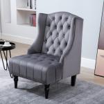 Öronlappsfåtölj Sammet med Knappar Elegant Relaxstol med Träben för Vardagsrum Bekväm Klassisk Design Grå 67 X 70,5 X 97 Cm