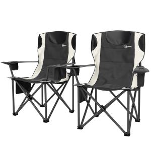 Campingstolar Hopfällbara Set om 2 Blå av Tyg ve Metall för Trädgård ve Camping Vadderad Fiskestol med Kylväska 120 kg
