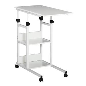 Sidobord med Hjul, Höjdjusterbart, 2 Hyllplan, Metallstomme, 80 x 40 x 72–82 cm, Vit
