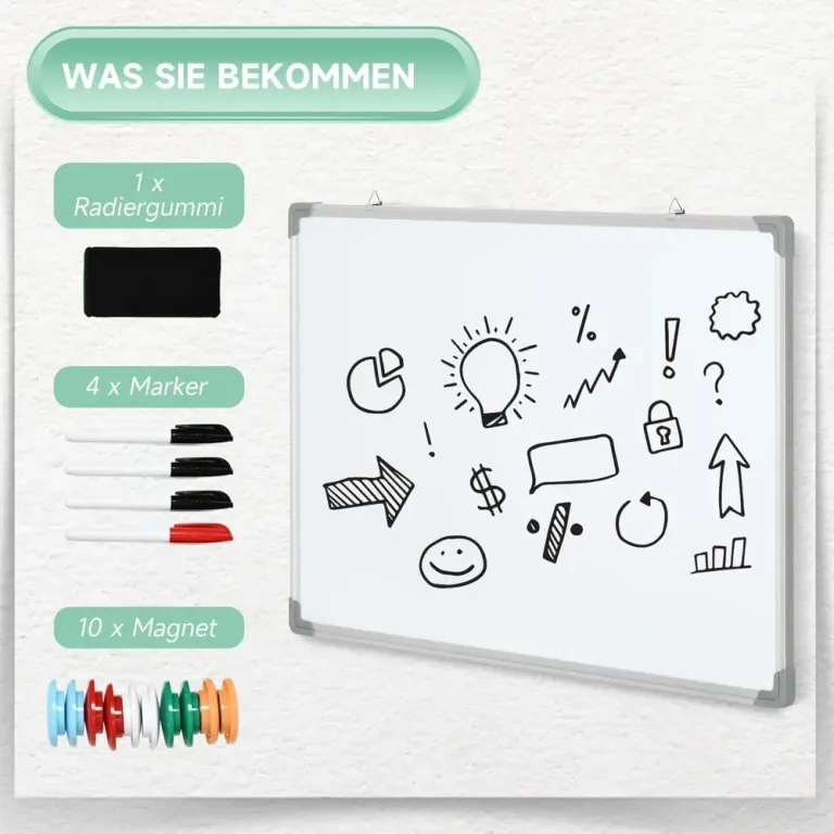 Whiteboard Magnettavla med Tillbehör 4 Pennor 1 Svamp