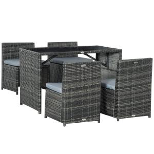 Matgrupp i Konstrotting 4 Personer, Bekväm Utemöbel med Soffa och Bord, Väderbeständig Design för Terrass, Grå
