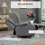 Relaxstol TV-stol Grå av Mikrofiberduk och Metall för Vardagsrum med Gung och Liggfunktion Roterande Fåtölj med Mugghållare