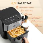 Varmluftsfritös med Pekskärm, Stor Airfryer med Fönster och Timer, Hälsosam Matlagning Utan Olja, Svart, 6,5 l, 1350 W