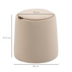 Rund Sittpuff med Förvaring, Klädd Ottoman i Sammet med Vändbart Lock, Fungerar som Sidobord, Beige, 44 x 47,5 cm