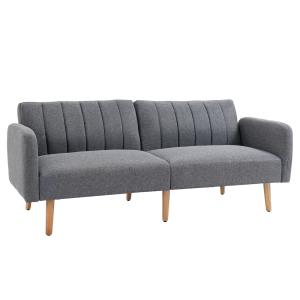 Bäddsoffa 2-Sits i Linnetyg, Kompakt Soffa som Bäddas ut till Säng, Praktisk Gästsäng för Små Utrymmen, Grå, 173 x 75 x 73 cm