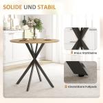 Runt Köksbord 80 cm med Kompakt Bordsskiva i Spånskiva och Metall, Vit Ek+Svart