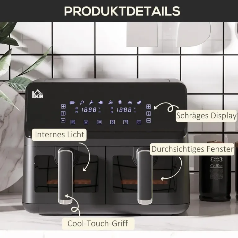 Air Fryer 2 x 4 l Frityrkorgar 8 38,5 x 38 x 30,5 cm, Svart
