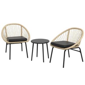 Trädgårdsmöbelset Balkongmöbler Gul av Rotting och Polyester för Uteplats och Balkong 3 Delar med Soffbord och 2 Stolar Sittset